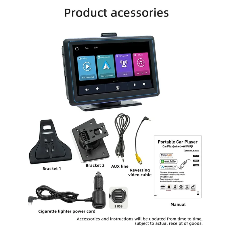 B5307 Wireless CarPlay 7 Inch HD Screen Portable Car Navigation Bluetooth-compatible MP5 Player
