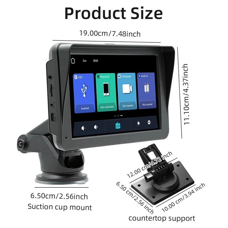 B5570R 7 Inch HD Touch Screen Wireless CarPlay Bluetooth-compatible Car MP5 Player Built In Driving Recorder