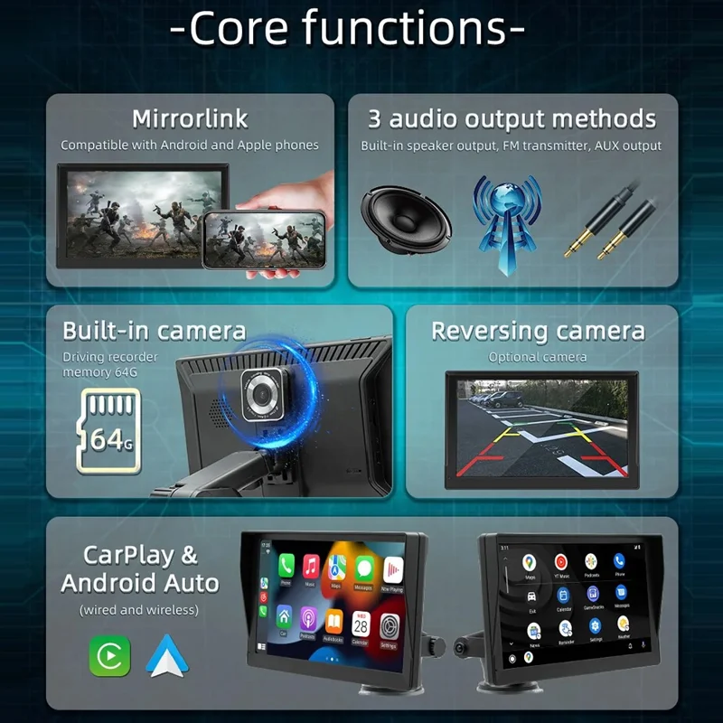 B5590R 9 Inch Wireless CarPlay Bluetooth-compatible MP5 Player Car Multimedia System Built In Driving Recorder