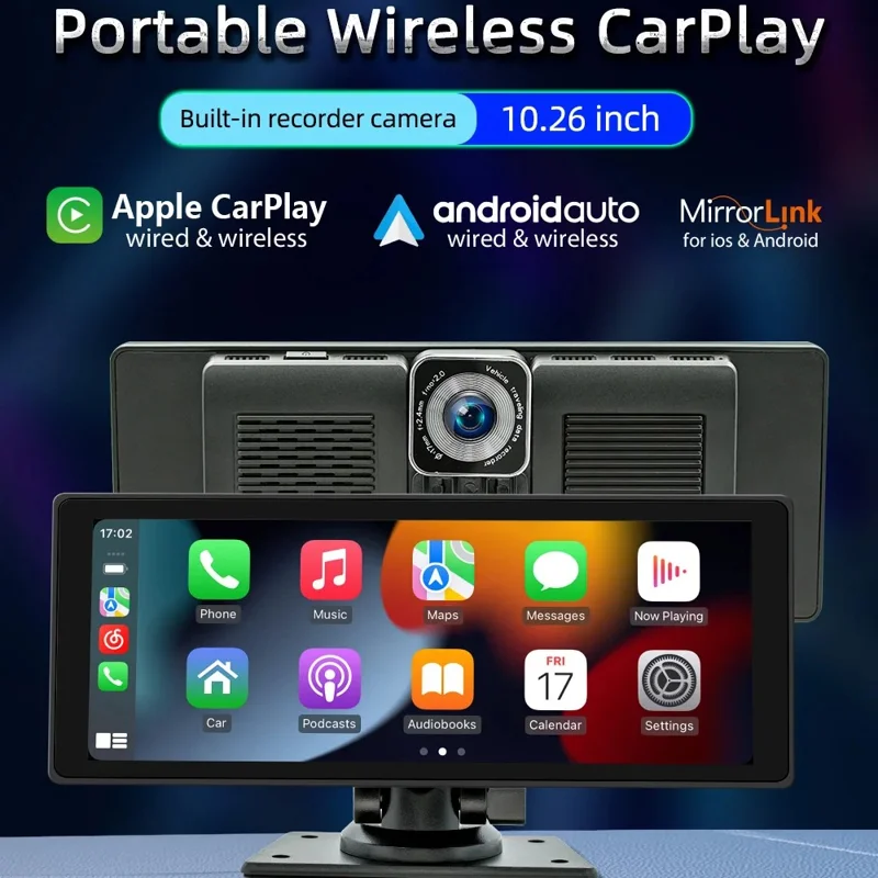 B5303R 10.26 Inch Touch Screen Wireless CarPlay Portable Car FM Radio MP5 Player Built In Driving Recorder