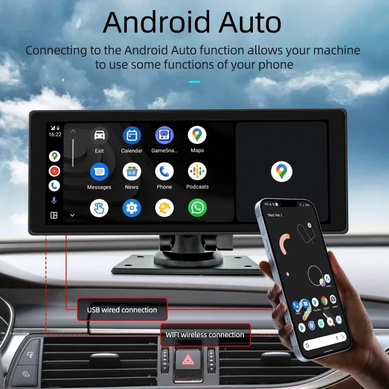 B5303R 10.26 Inch Touch Screen Wireless CarPlay Portable Car FM Radio MP5 Player Built In Driving Recorder