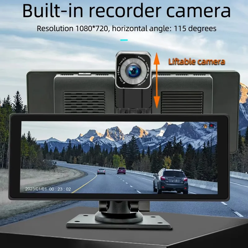 B5303R 10.26 Inch Touch Screen Wireless CarPlay Portable Car FM Radio MP5 Player Built In Driving Recorder