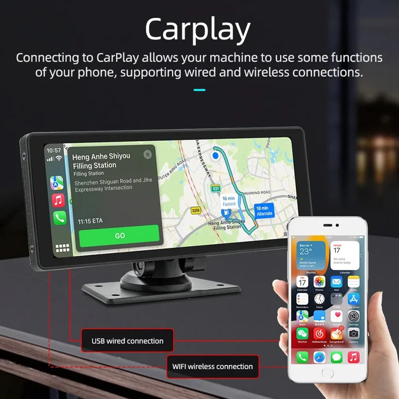 B5303R 10.26 Inch Touch Screen Wireless CarPlay Portable Car FM Radio MP5 Player Built In Driving Recorder