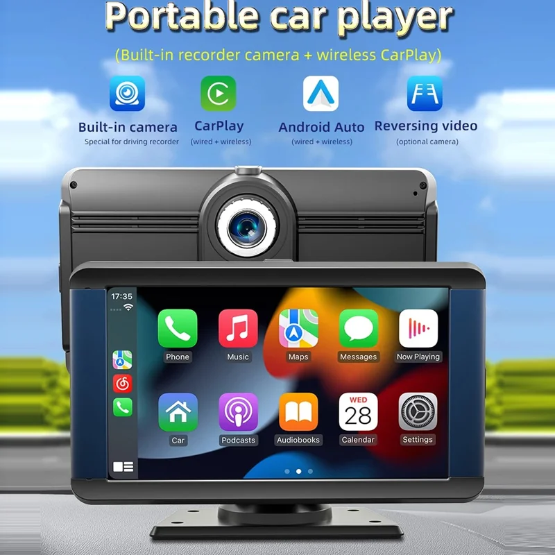 B300R 7 Inch Portable Car MP5 Player Built In Driving Recorder Bluetooth-compatible Wireless CarPlay