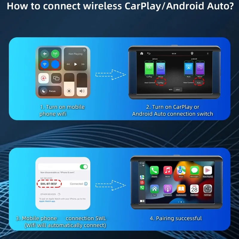 B300R 7 Inch Portable Car MP5 Player Built In Driving Recorder Bluetooth-compatible Wireless CarPlay