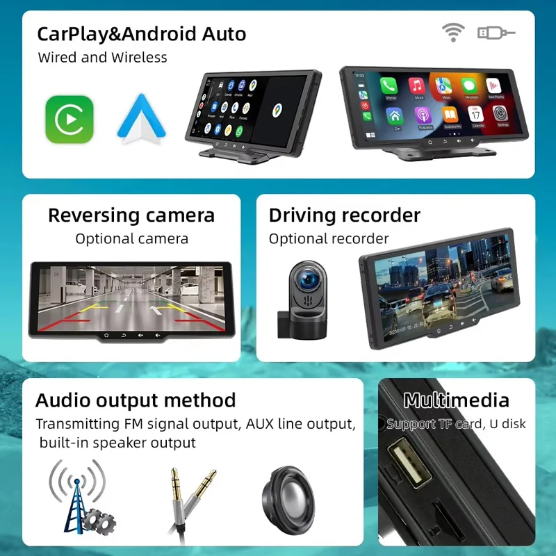B5314 10.26 Inch HD Screen Wireless CarPlay Bluetooth-compatible Car MP5 Player FM Transmitter Support TF Card