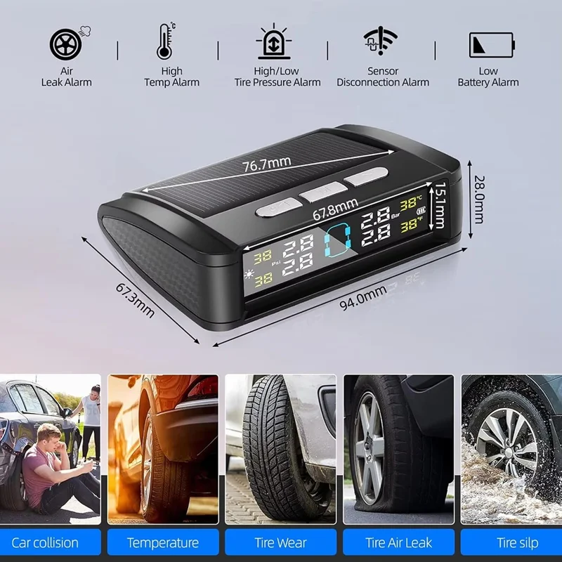 Sistema de Monitoreo de Presión de Neumáticos T11 con Versión de Voz, Alimentación Solar / USB, Visualización en Tiempo Real con 4 Sensores Externos