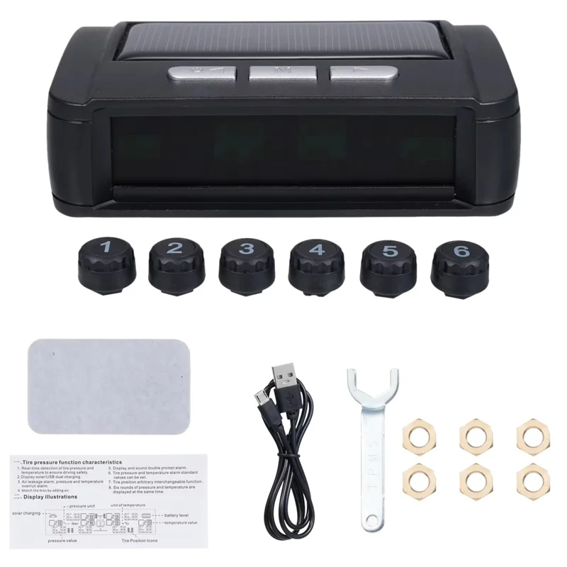 T11 Solar Powered TPMS Tire Pressure Monitor Support 144 PSI Tire Temperature Alarm System with 6 External Sensors