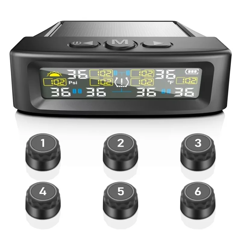 T12 6 Tires TPMS for RV Truck 0-144 PSI Car Tire Pressure Monitoring System, with 6 External Sensors