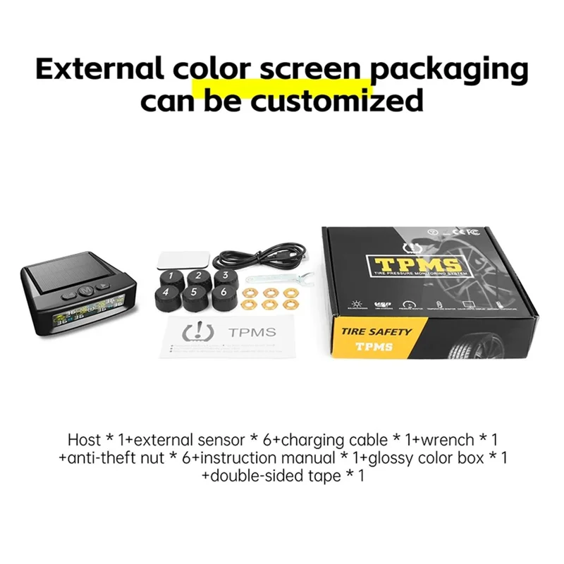 T12 6 Tires TPMS for RV Truck 0-144 PSI Car Tire Pressure Monitoring System, with 6 External Sensors