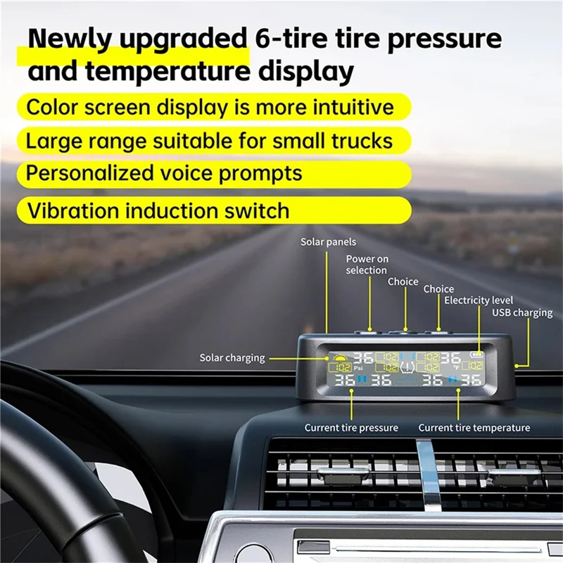 T12 6 Tires TPMS for RV Truck 0-144 PSI Car Tire Pressure Monitoring System, with 6 External Sensors