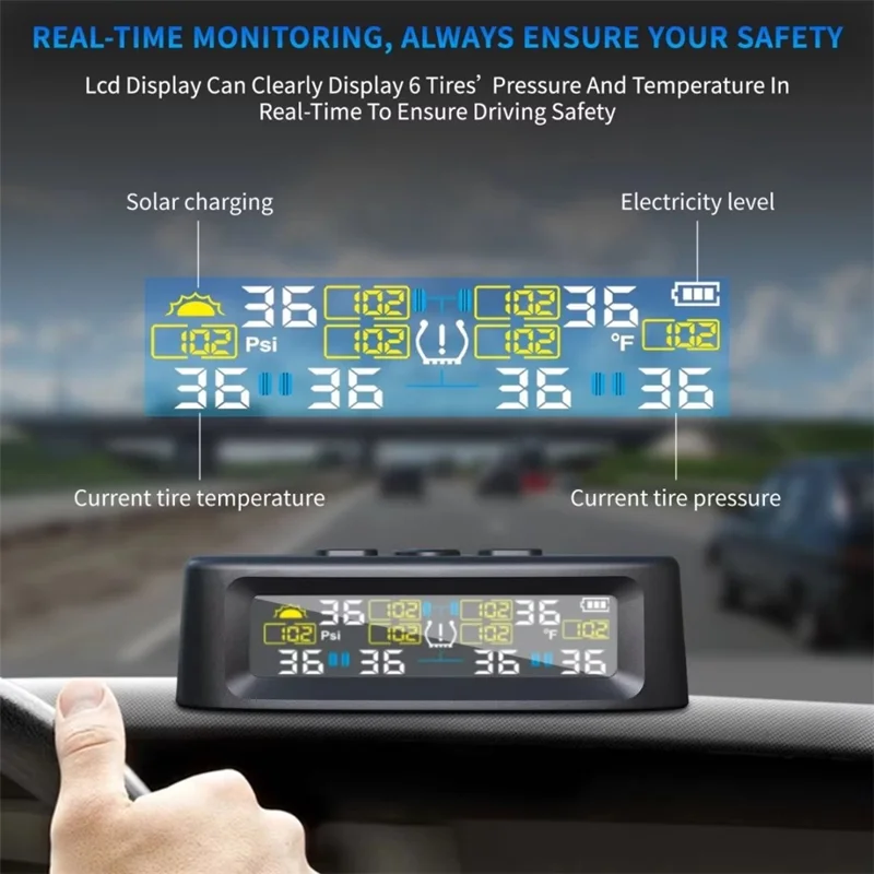T12 6 Tires TPMS for RV Truck 0-144 PSI Car Tire Pressure Monitoring System, with 6 External Sensors