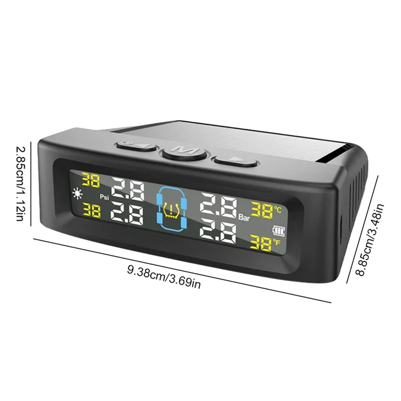 Système de surveillance de la pression des pneus T12 TPMS pour voitures avec affichage en temps réel, charge solaire / USB et 4 capteurs externes