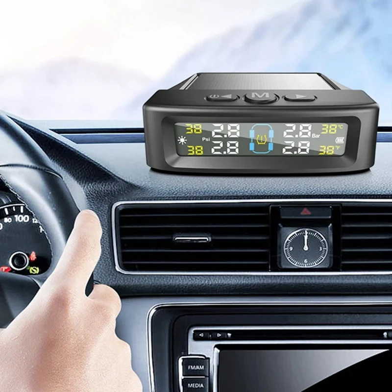 Système de surveillance de la pression des pneus T12 TPMS pour voitures avec affichage en temps réel, charge solaire / USB et 4 capteurs externes