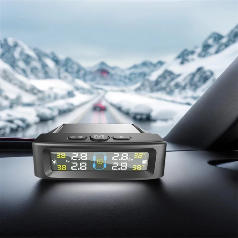 Système de surveillance de la pression des pneus T12 TPMS pour voitures avec affichage en temps réel, charge solaire / USB et 4 capteurs externes