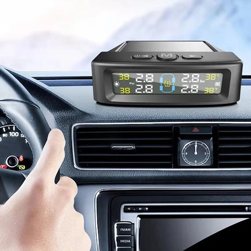 T12 TPMS Tire Pressure Monitoring System for Cars Real Time Display Solar  /  USB Charging with 4 Internal Sensors