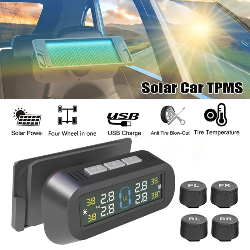 T14 Solar  /  USB Charging Tire Pressure Monitoring System Car TPMS with 4 External Sensors