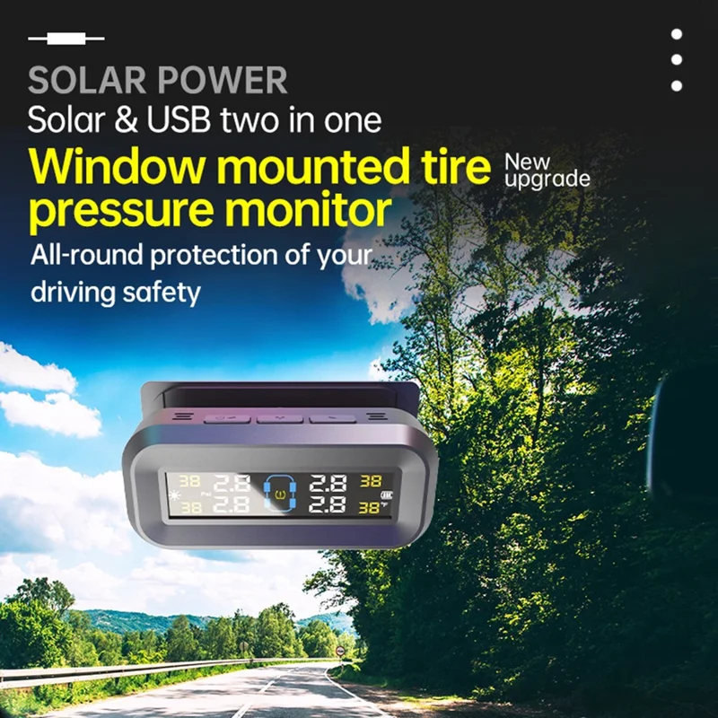 T14 Solar  /  USB Charging Tire Pressure Monitoring System Car TPMS with 4 External Sensors