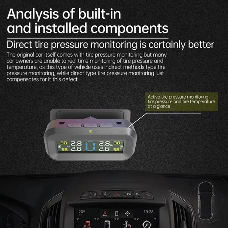 T14 Solar  /  USB Charging Tire Pressure Monitoring System Car TPMS with 4 Internal Sensors