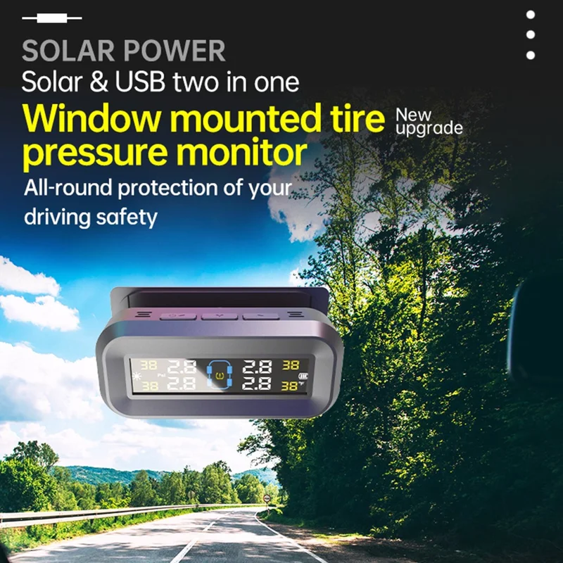 T14 Solar  /  USB Charging Tire Pressure Monitoring System Car TPMS with 4 Internal Sensors
