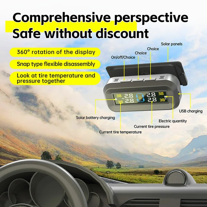T14 Solar  /  USB Charging Tire Pressure Monitoring System Car TPMS with 4 Internal Sensors