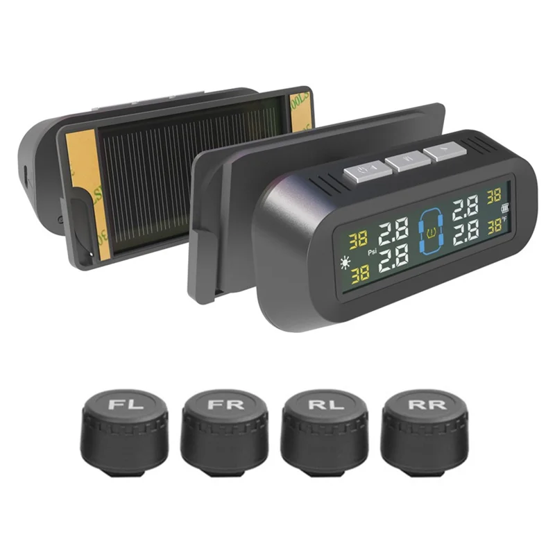 T13 Sistema di Monitoraggio Pressione Pneumatici per Auto con Display in Tempo Reale, Ricarica Solare / USB e 4 Sensori Esterni