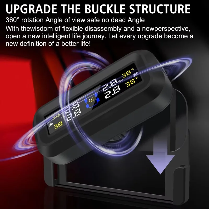 T13 Car TPMS Real Time Display Solar  /  USB Charging Tire Pressure Monitoring System with 4 Internal Sensors