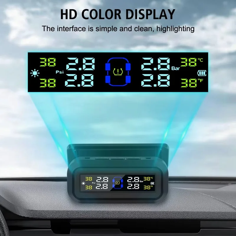 T13 Car TPMS Real Time Display Solar  /  USB Charging Tire Pressure Monitoring System with 4 Internal Sensors