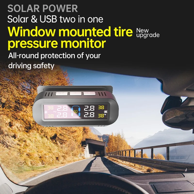 T13 Car TPMS Real Time Display Solar  /  USB Charging Tire Pressure Monitoring System with 4 Internal Sensors