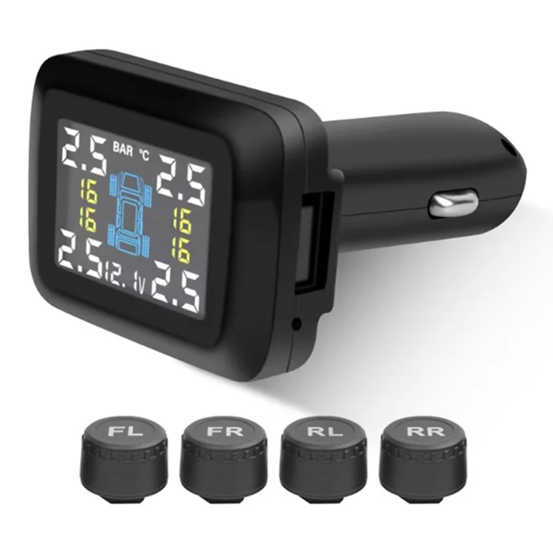 TY09 Car Tire Pressure Monitor TPMS Cigarette Lighter Real-Time Monitoring Device with 4 External Sensors