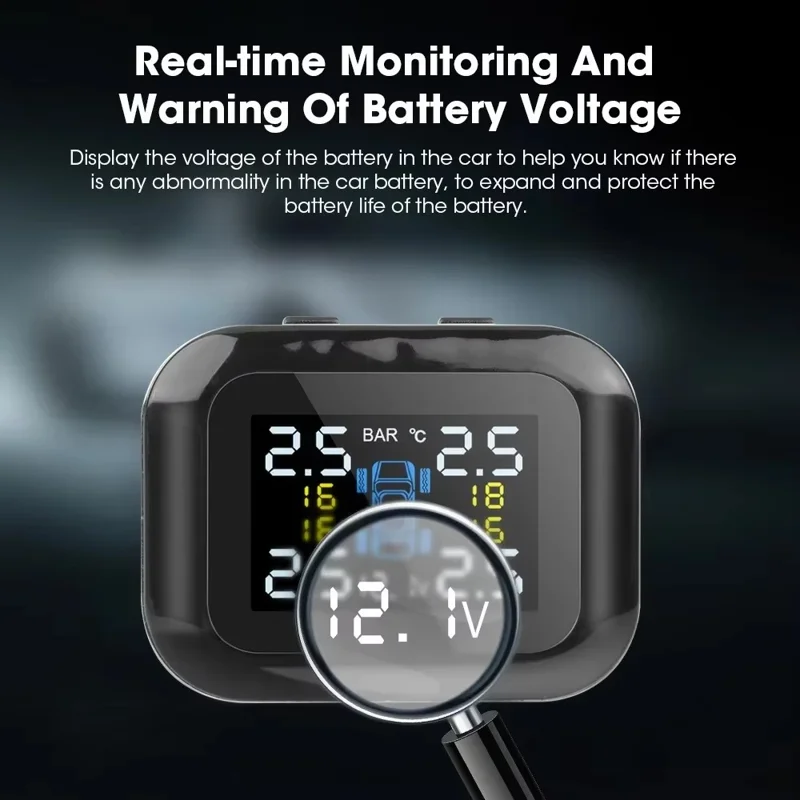 TY09 Car Tire Pressure Monitor TPMS Cigarette Lighter Real-Time Monitoring Device with 4 External Sensors
