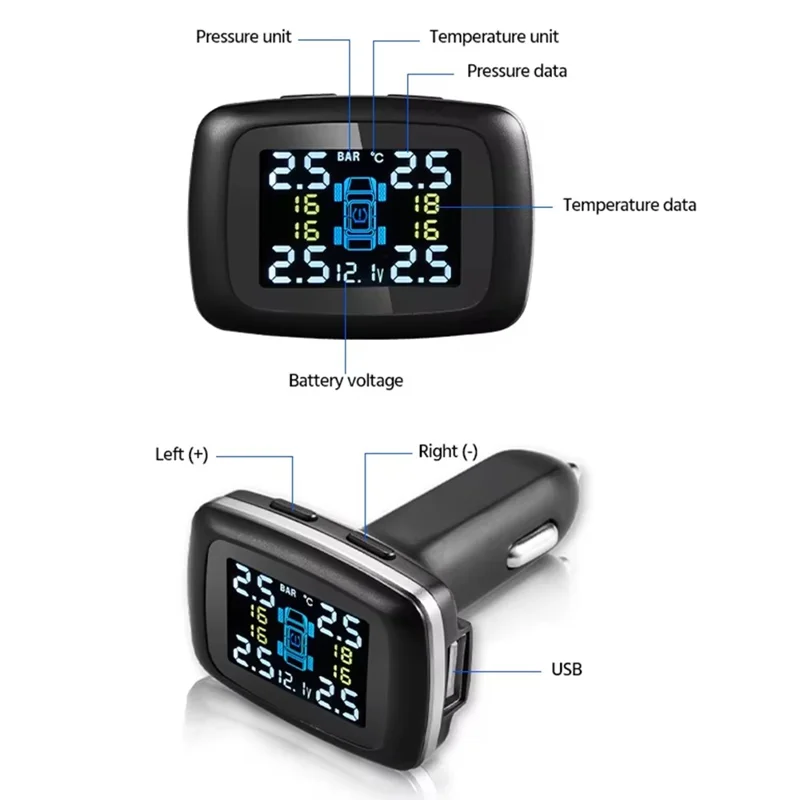 TY09 Car Tire Pressure Monitor TPMS Cigarette Lighter Real-Time Monitoring Device with 4 Internal Sensors