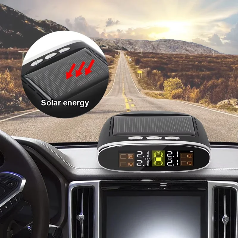 TY07 Solar Powered TPMS Wireless Car Tire Pressure Monitoring System with 4 External Sensors