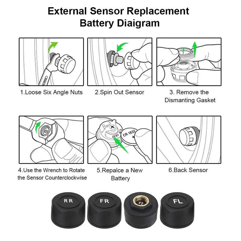 TY07 Solar Powered TPMS Wireless Car Tire Pressure Monitoring System with 4 External Sensors