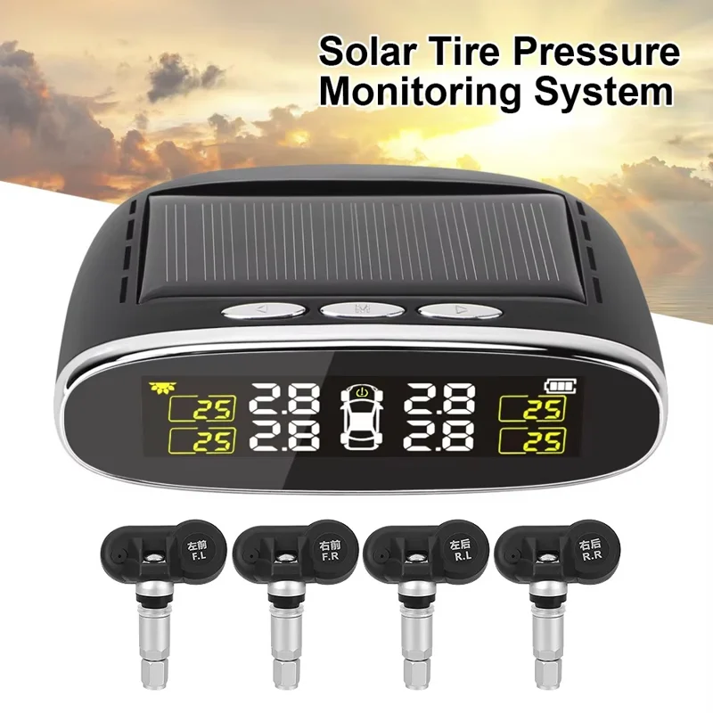 TY07 Solar Powered TPMS Wireless Car Tire Pressure Monitoring System with 4 Internal Sensors