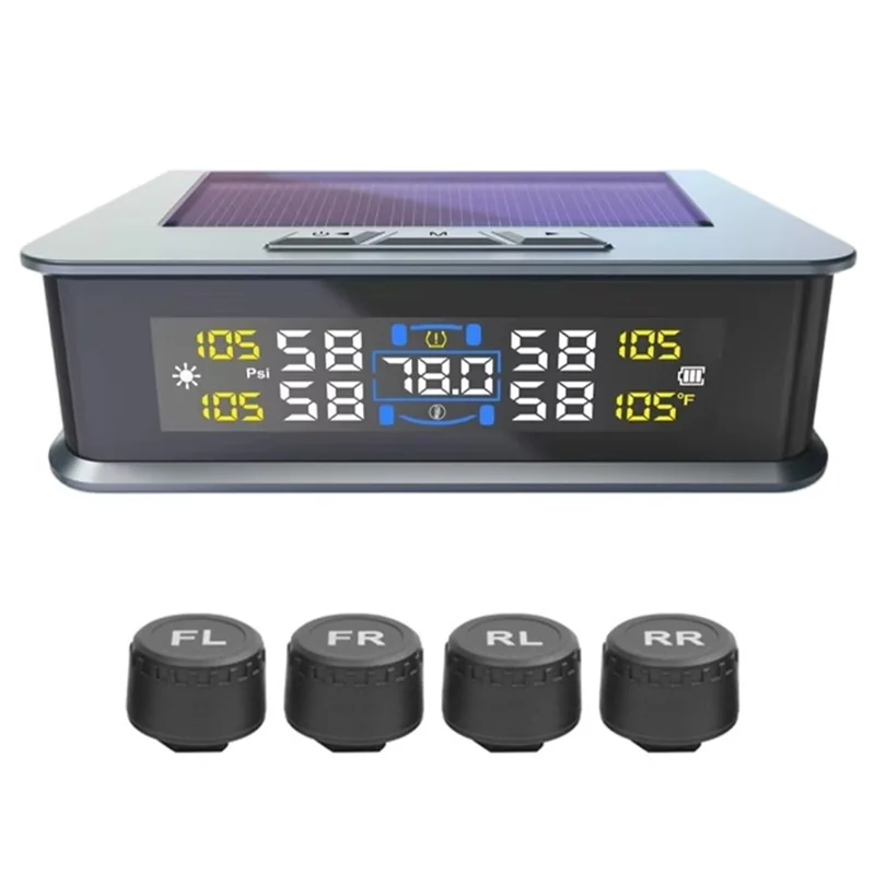 T15 Solar TPMS Car Tire Pressure Cabin Temperature Monitoring System with 4 External Sensors