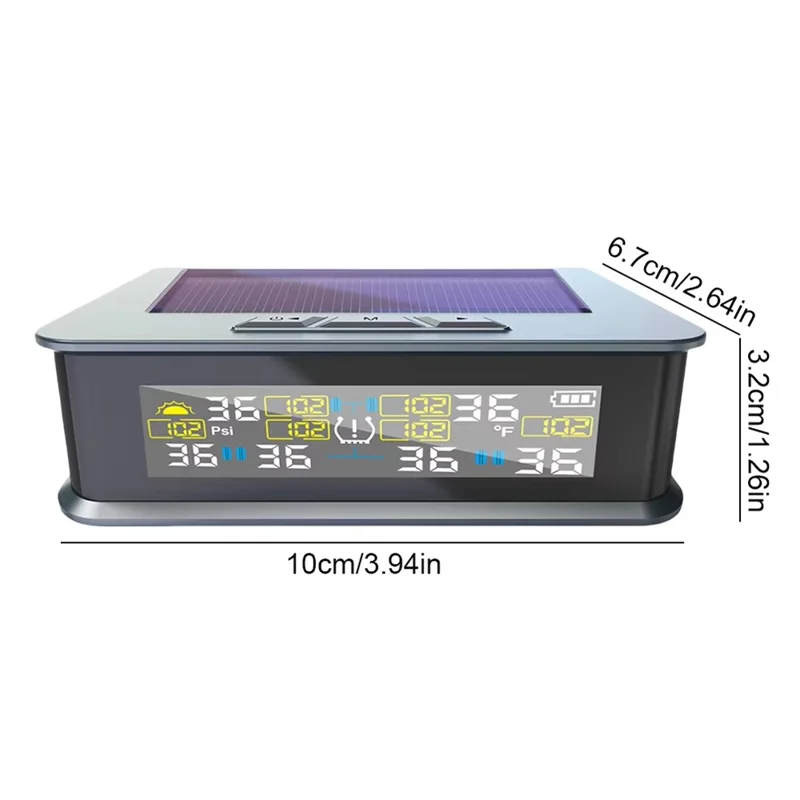 T15 Solar TPMS Car Tire Pressure Cabin Temperature Monitoring System with 4 External Sensors
