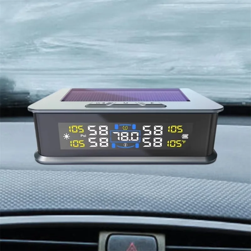 T15 Solar TPMS Car Tire Pressure Cabin Temperature Monitoring System with 4 Internal Sensors