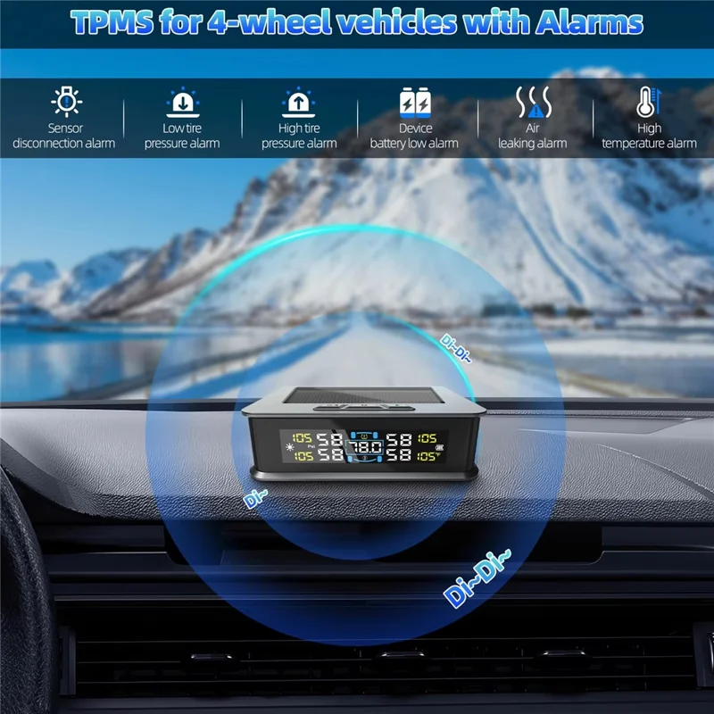 T15 Solar TPMS Car Tire Pressure Cabin Temperature Monitoring System with 4 Internal Sensors