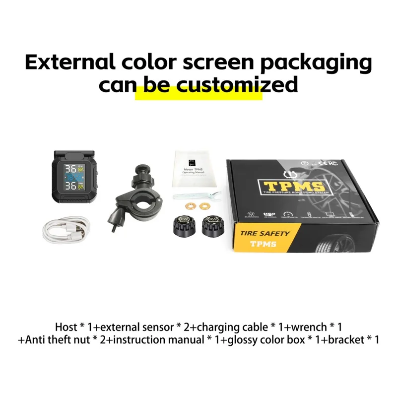 MT20 USB / Solar Charging Motorcycle TPMS Tire Pressure Monitoring System with Real Time Display