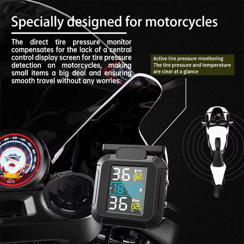 MT20 USB / Solar Charging Motorcycle TPMS Tire Pressure Monitoring System with Real Time Display