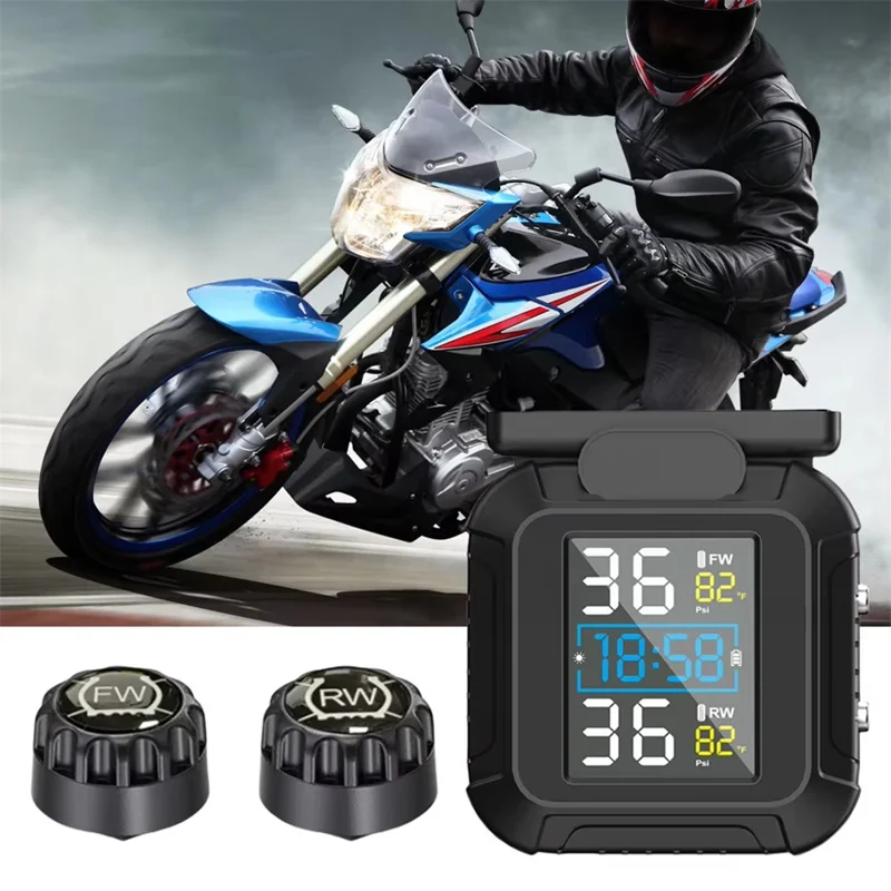 MT20 USB / Solar Charging Motorcycle TPMS Tire Pressure Monitoring System with Real Time Display