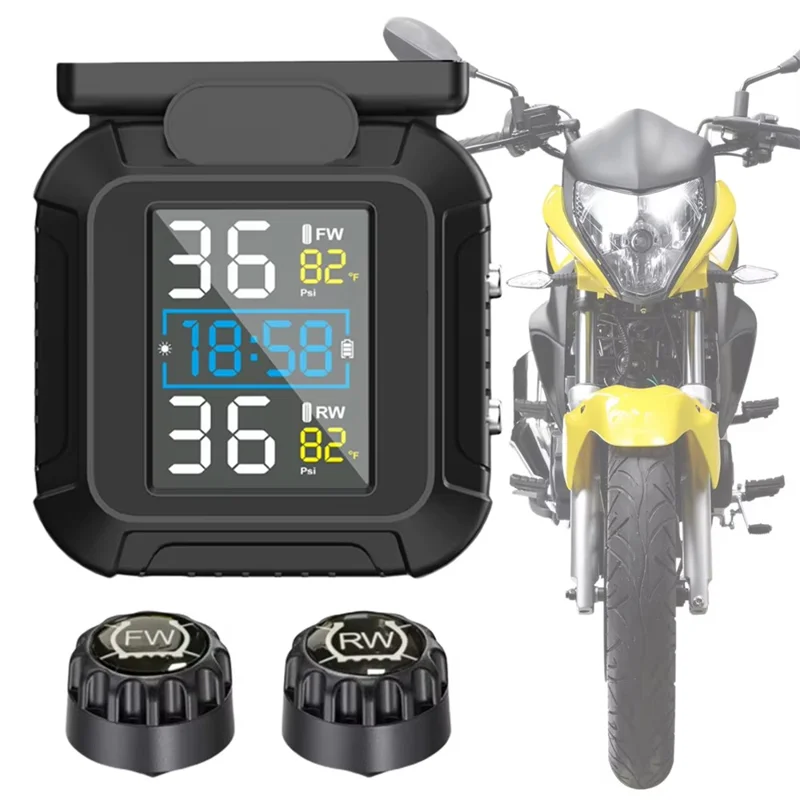 MT20 USB / Solar Charging Motorcycle TPMS Tire Pressure Monitoring System with Real Time Display