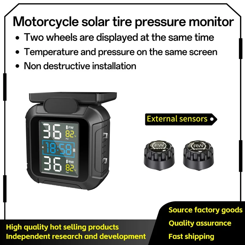 MT20 USB / Solar Charging Motorcycle TPMS Tire Pressure Monitoring System with Real Time Display