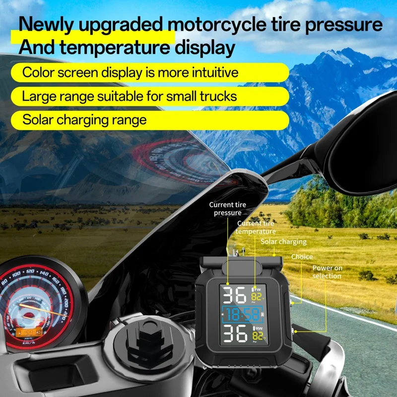 MT20 USB / Solar Charging Motorcycle TPMS Tire Pressure Monitoring System with Real Time Display