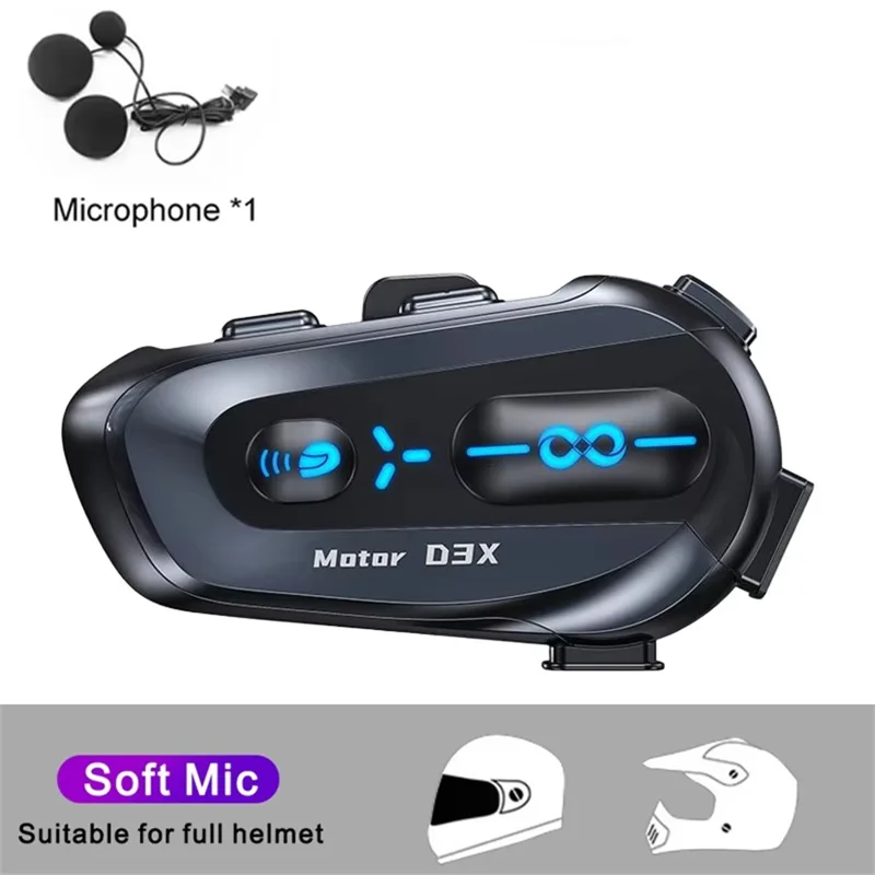 D3X For Motorcycle Helmet Bluetooth-compatible Headset 600m Half Duplex Intercom System - Soft Mic