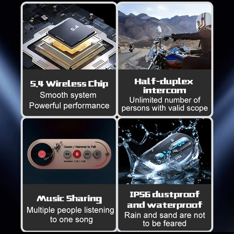 D3X For Motorcycle Helmet Bluetooth-compatible Headset 600m Half Duplex Intercom System - Soft Mic