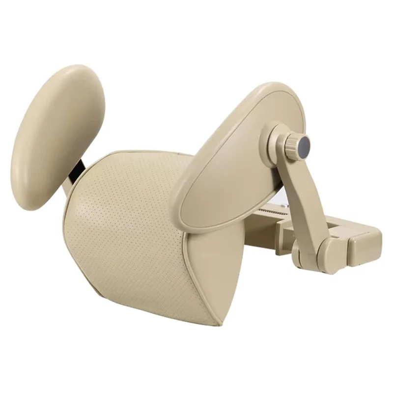 Almohada de Descanso para Cabecero Lateral de Coche con Soporte Cervical de Cuero + Cojín de Espuma Viscoelástica para Dormir en el Asiento Trasero - Color Caqui