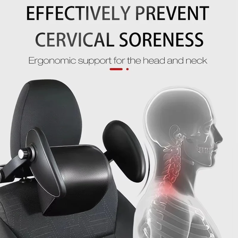 Almohada de Descanso para Cabecero Lateral de Coche con Soporte Cervical de Cuero + Cojín de Espuma Viscoelástica para Dormir en el Asiento Trasero - Color Caqui