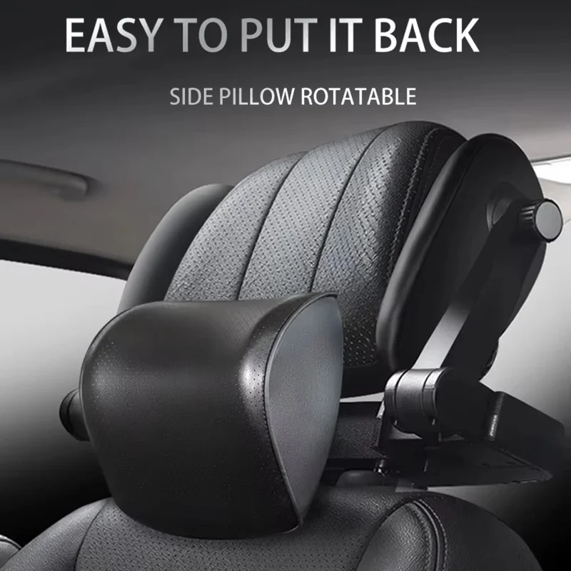 Almohada de Descanso para Cabecero Lateral de Coche con Soporte Cervical de Cuero + Cojín de Espuma Viscoelástica para Dormir en el Asiento Trasero - Color Caqui